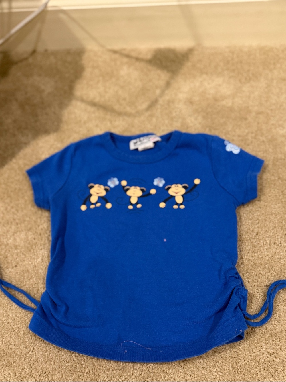 Vintage Y2K Self Esteem Girls Monkey Ruched Tie Tee Blue Size 5